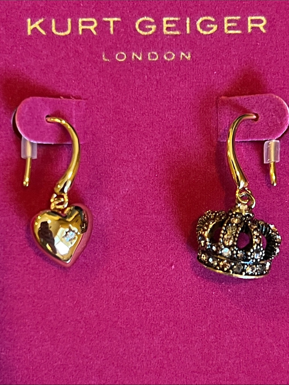 Kurt Geiger Gold Heart & Crown Charm Earrings